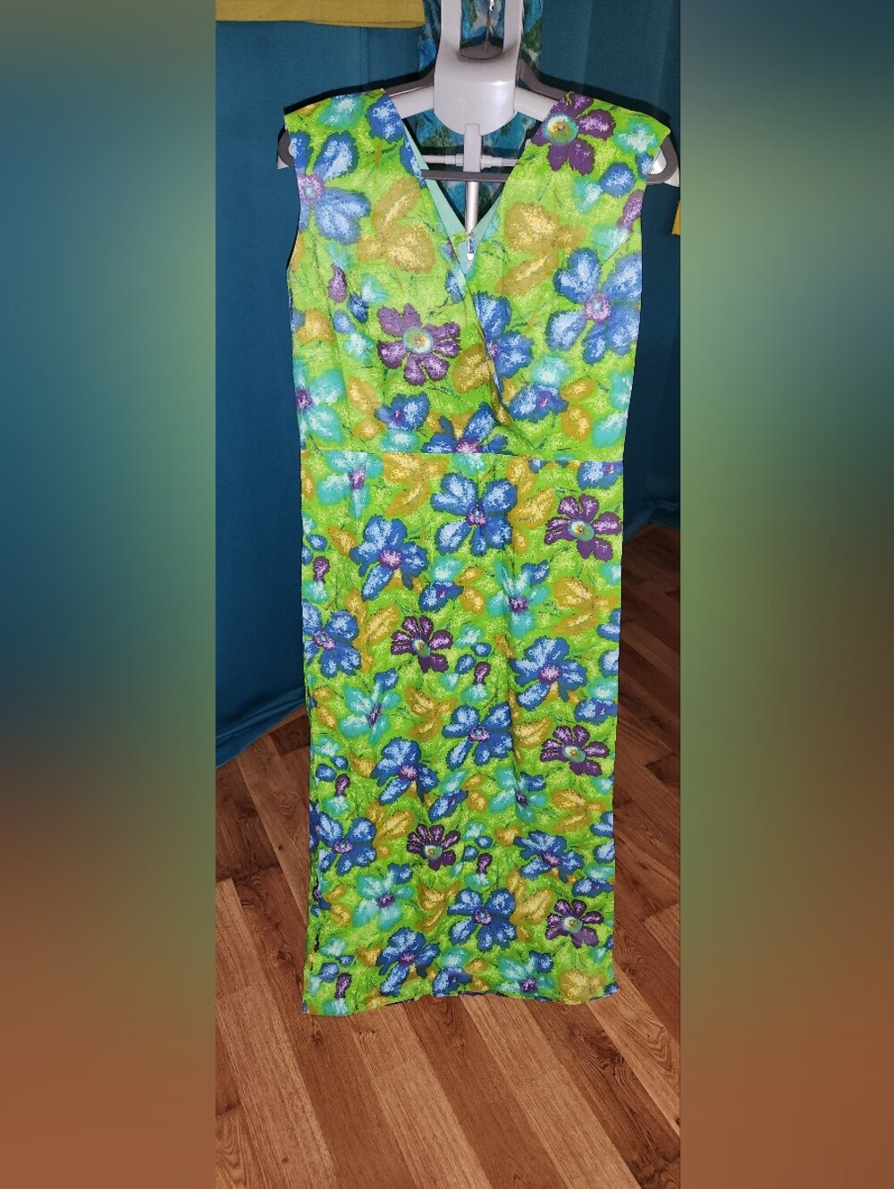 60s DayGlo Floral Tiki Maxi Dress